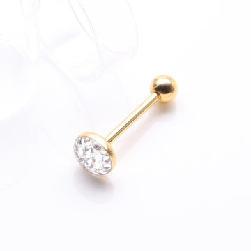 Detail View 1 of Golden Multi-Gem Sprinkle Dot Sparkle Barbell Tongue Ring-Clear Gem